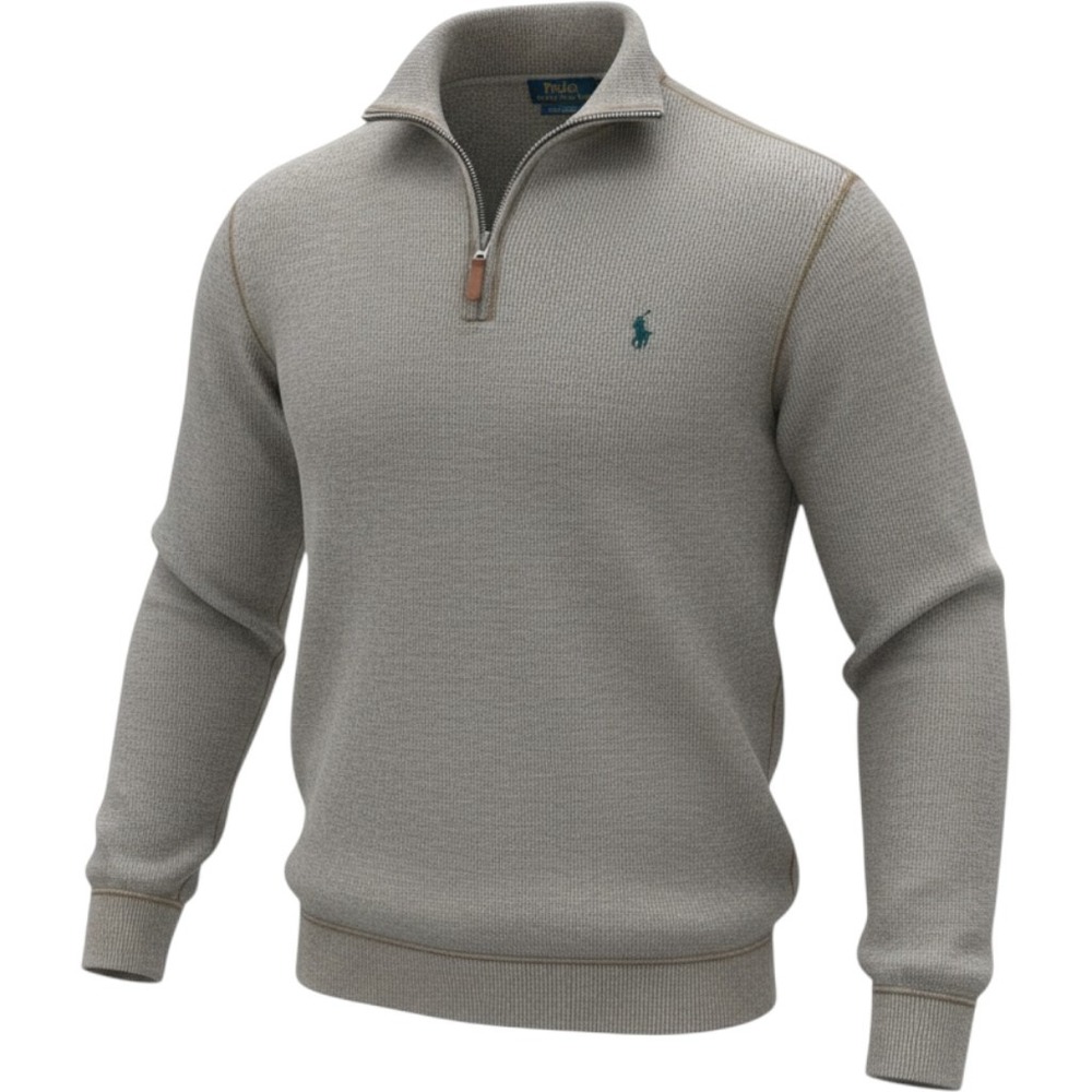 Polo Ralph Lauren Pullover Men M Gray Quarter Zip Cotton Knit Sweater